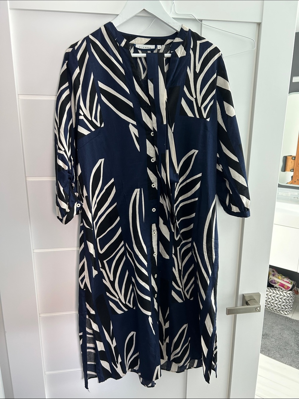 Eterna Navy Blue and White Midi Dress